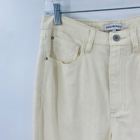 We Wore What High Rise Distressed Straight Leg Jeans Cream Ivory Size 28 - Picture 2 of 5
